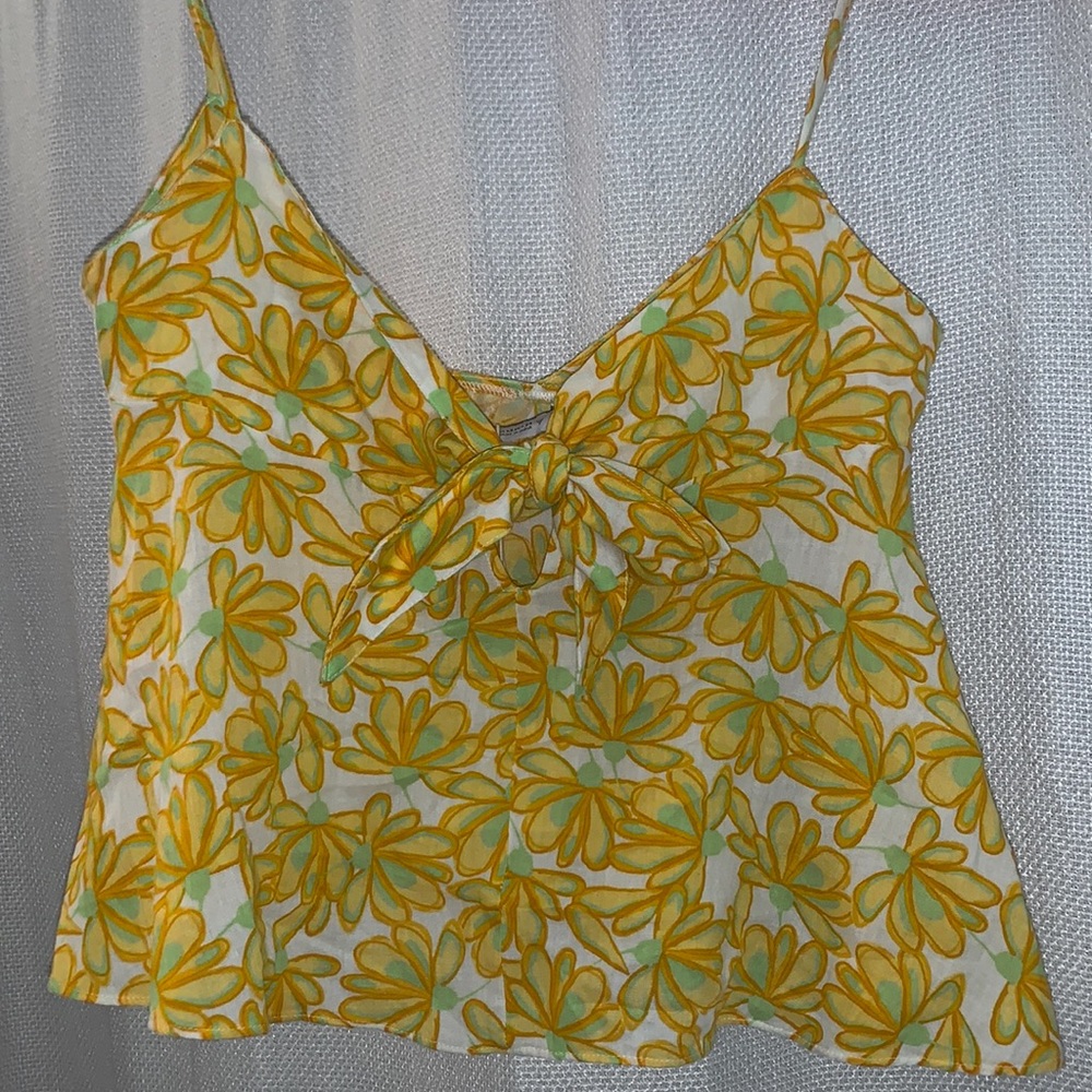 COPY - Zara Tank | Yellow, Orange, Green loose floral pattern | Tie in the Front